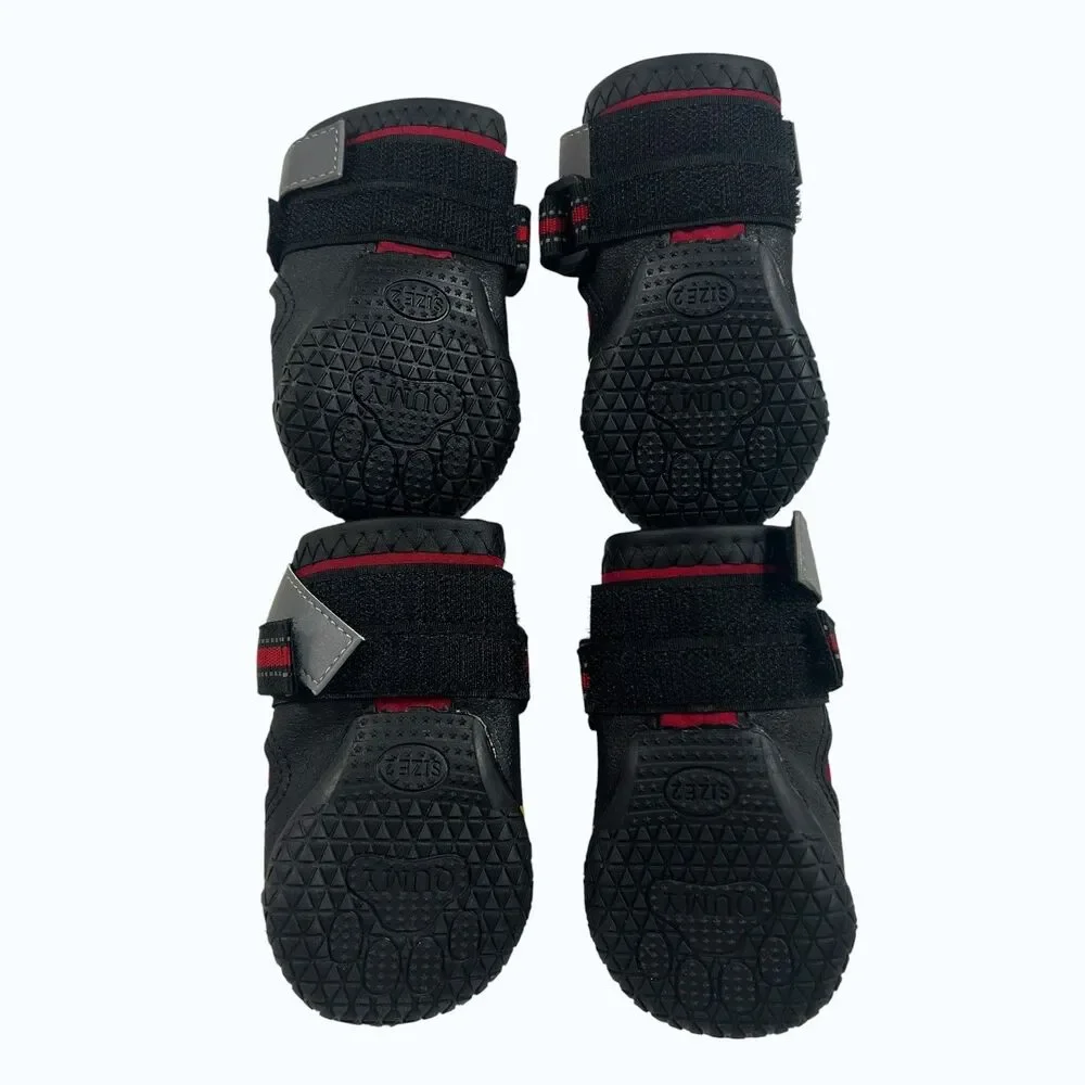 QUMY Waterproof Dog Boots Red Black Reflective Size 2 Set of 4 Paw Protection